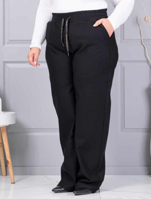 Pantalon maxi de dama din material gros cu croi lejer-negru cod 2497-7