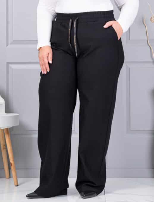 Pantalon maxi de dama din material gros cu croi lejer-negru cod 2497-7