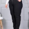 Pantalon maxi de dama din material gros si accent brodat-negru cod 2497-6