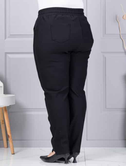 Pantalon maxi de dama din material gros si accent brodat-negru cod 2497-6