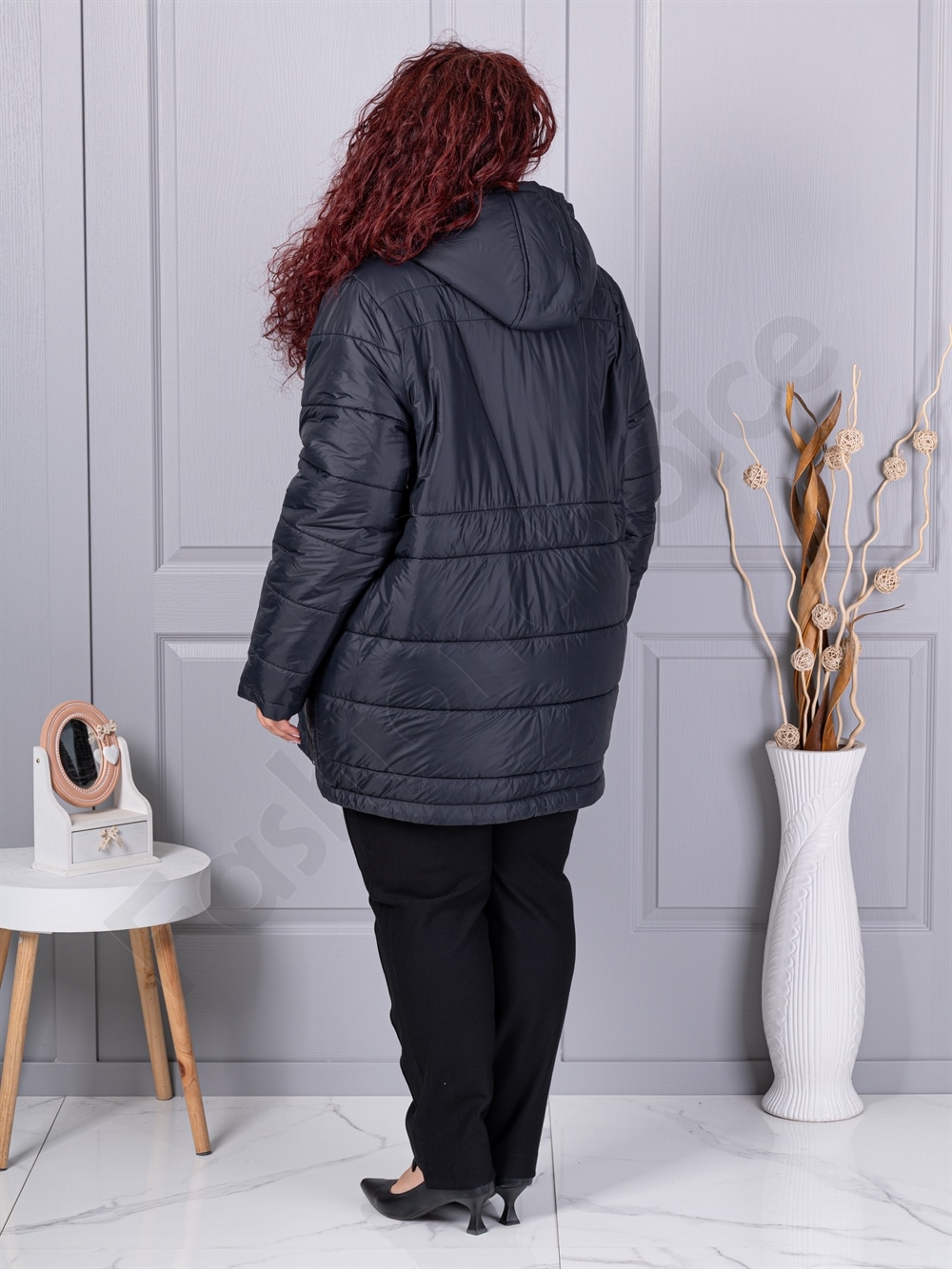 Geaca maxi groasa cu gluga si broderie cod 63261