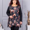 Tunica maxi in cloș din angora si elastan cu imprimeu flori frumoase cod 26127