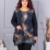 Tunica maxi in cloș din angora si elastan cu imprimeu frunze multicolor cod 26127-1