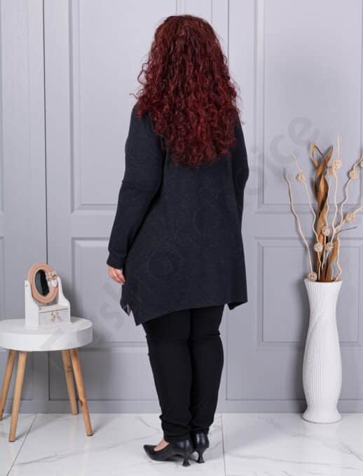 Tunica maxi in cloș din angora si elastan cu imprimeu frunze multicolor cod 26127-1
