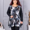 Tunica maxi in cloș din angora si elastan cu imprimeu flori albi cod 26127-2