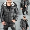 Geaca barbati pentru iarna din fas impermeabil si guler cu caracul ICON cod 3323