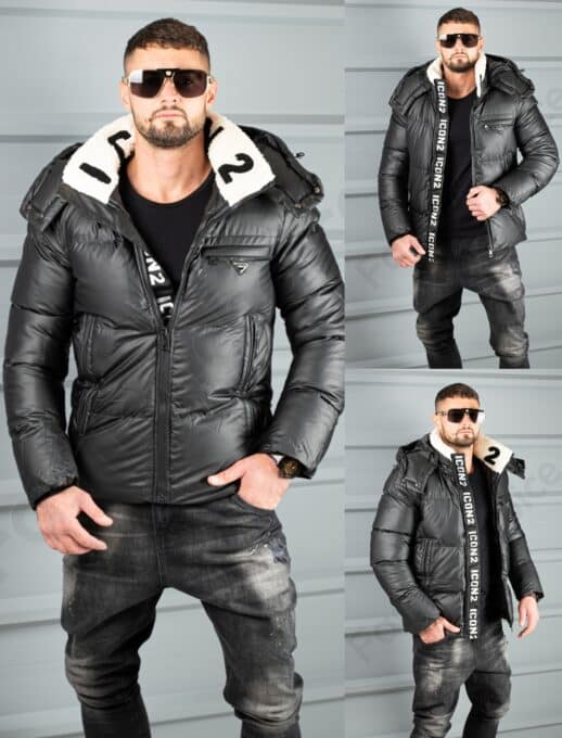 Geaca barbati pentru iarna din fas impermeabil si guler cu caracul ICON cod 3323
