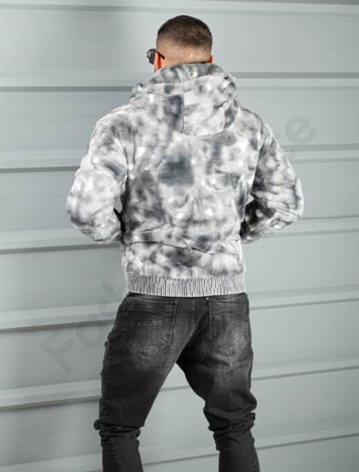 Geaca bomber din blana eco cu gluga-grafit/gri cod 26876