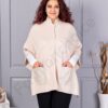 Pelerina maxi groasa din material tricotat cu buzunare din piele-capucino cod 6236-1